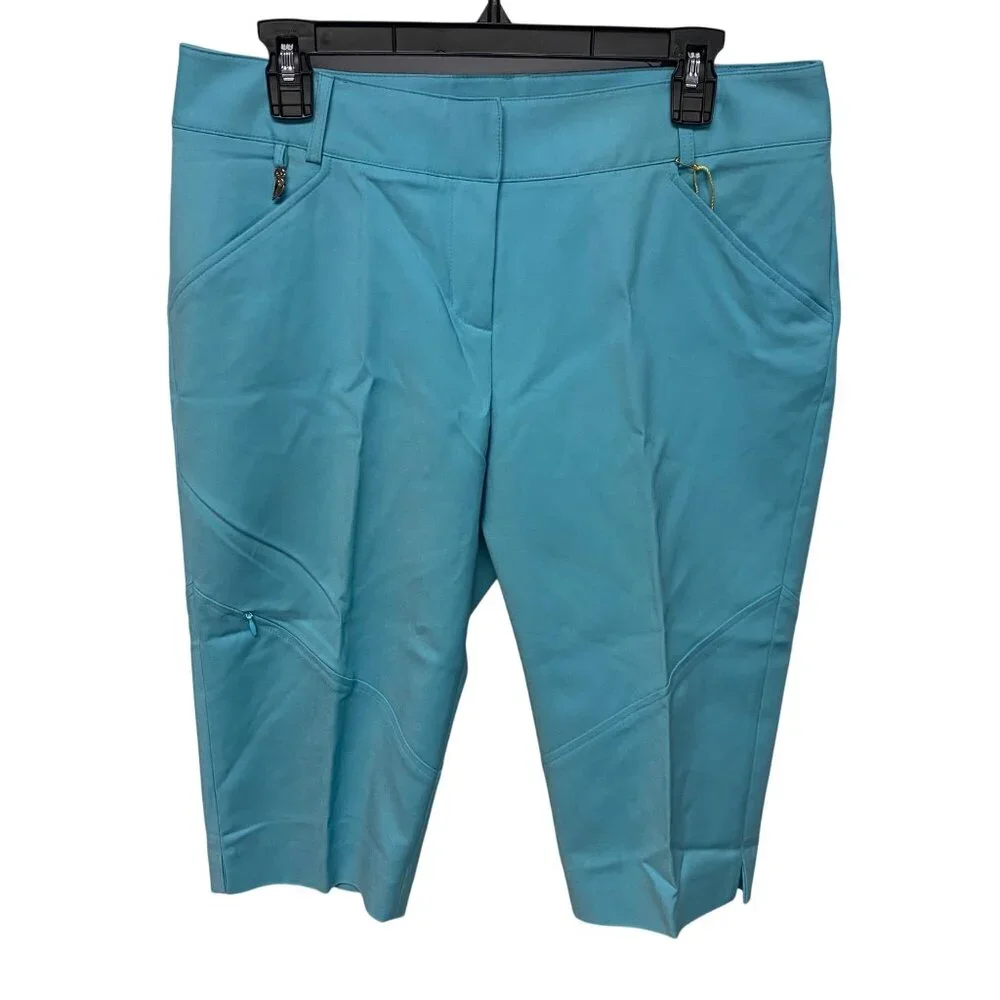 Sport Haley Turquoise Womens Golf Capris With Zip Pockets & Elastic Waistband 10